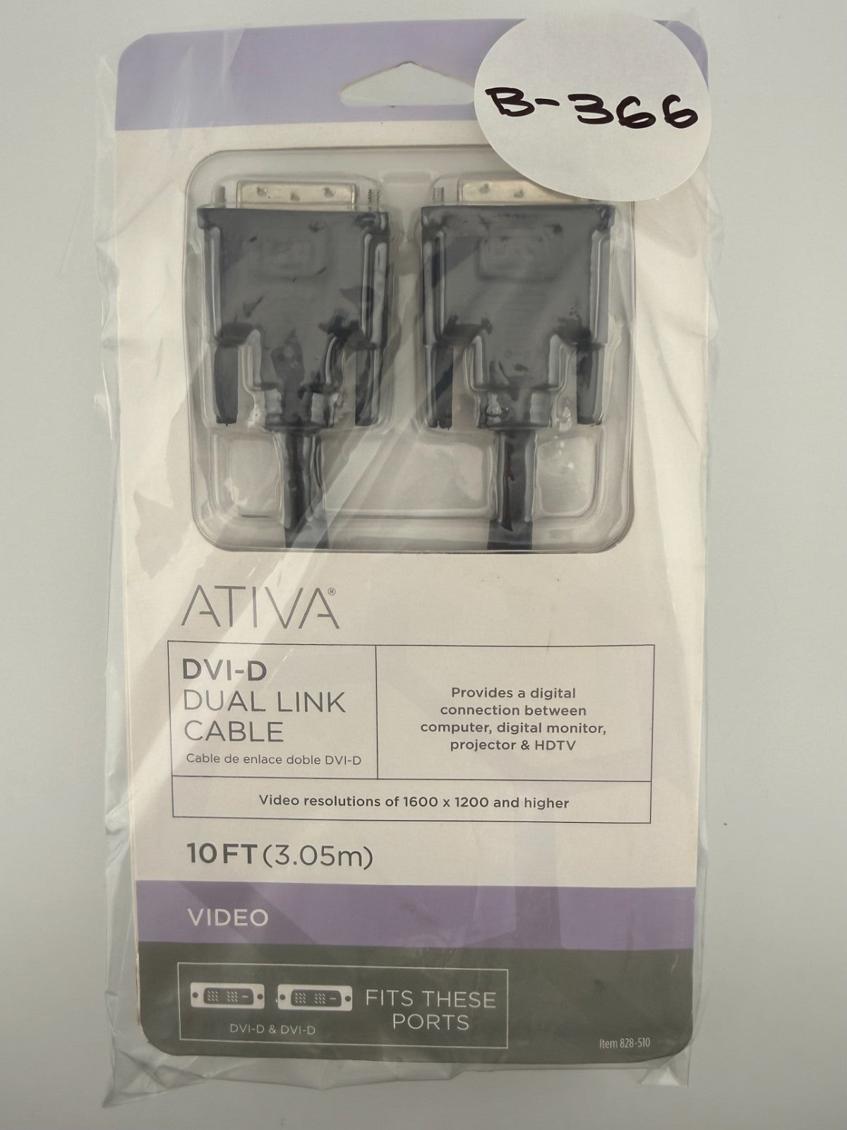 Ativa® DVI 828-510 Black Dual-Link HDTV & LCD Digital Monitor Cable - 10-Feet