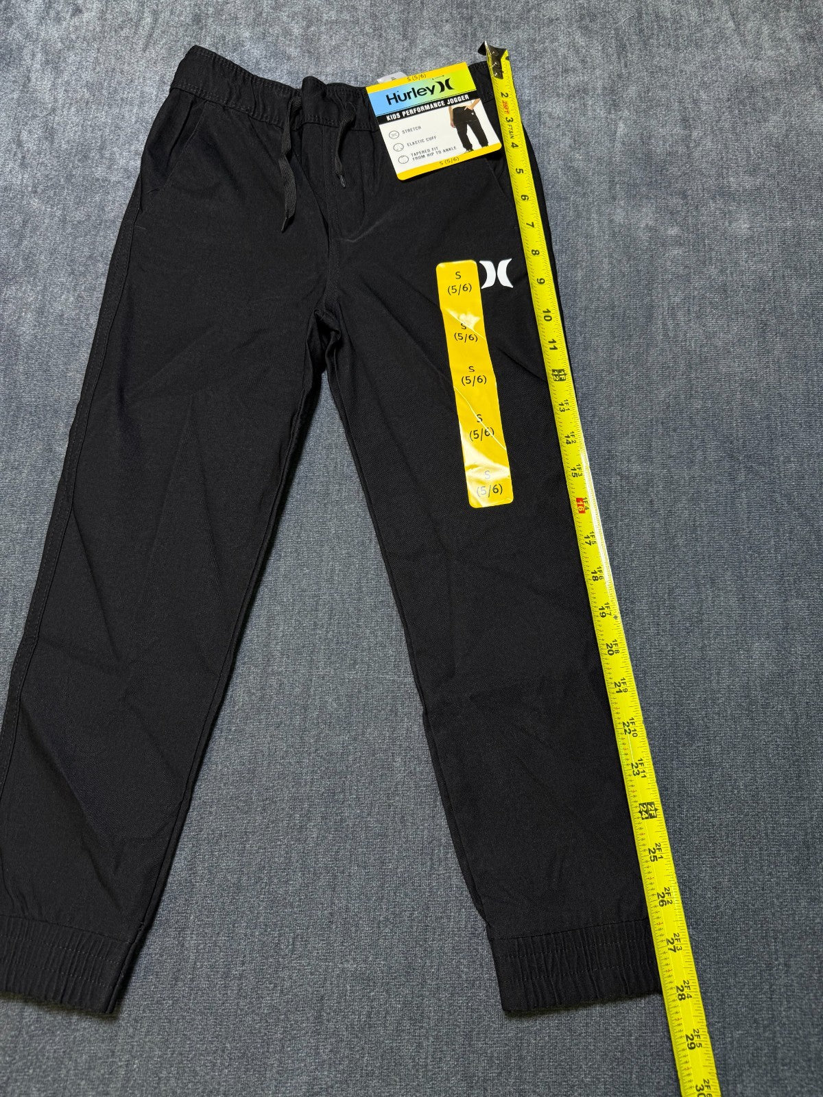 NWT Hurley Performance Joggers Kids Small (5/6) Black Logo Tapered Fit Stretch