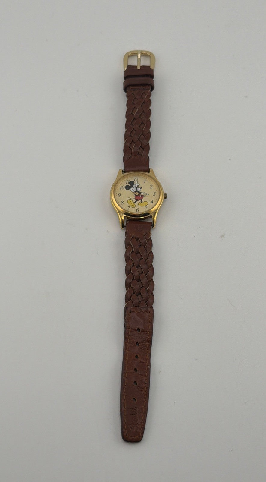 Disney Mickey Mouse Vintage Watch with Braided Brown Leather Strap Band