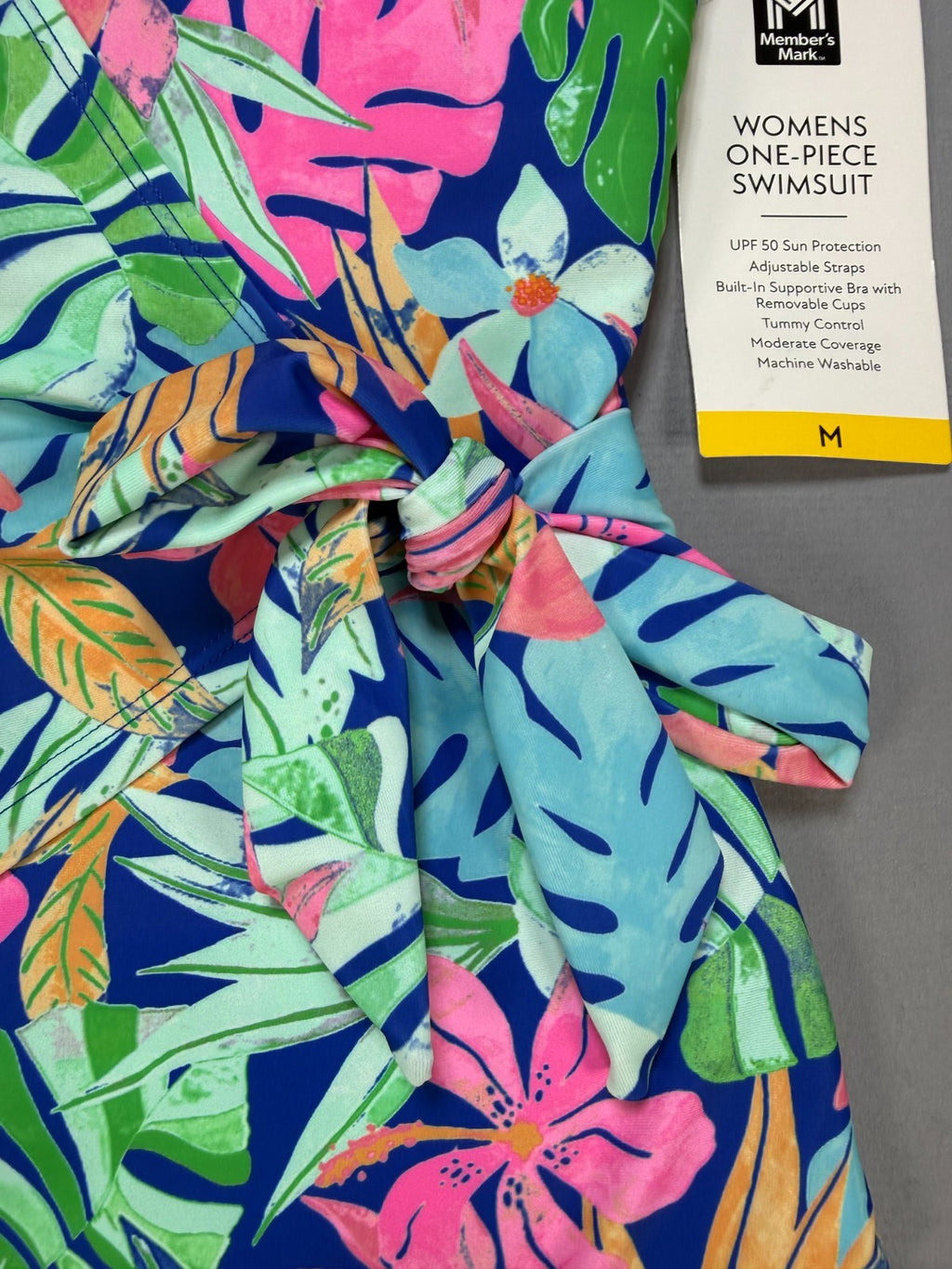 NWT Member's Mark One-Piece Swimsuit Women's Medium Blue Multi Floral Summer
