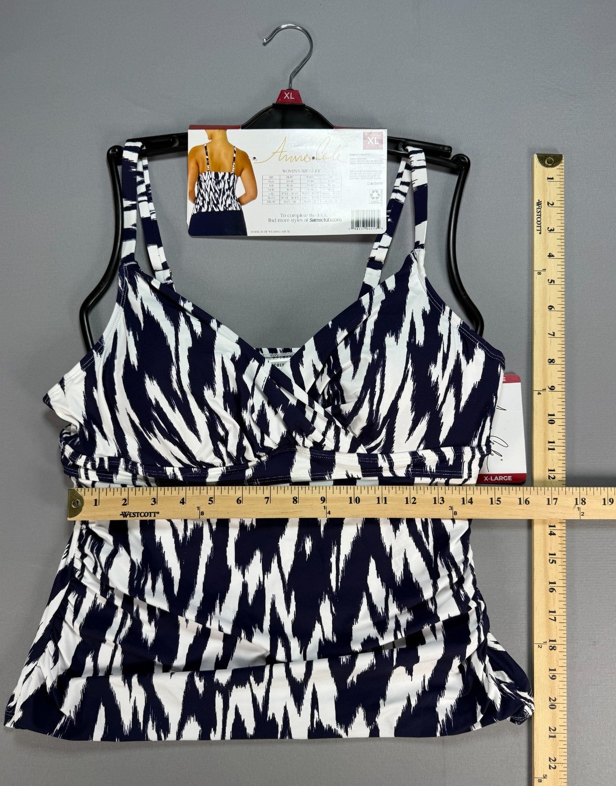NWT Anne Cole Limited Edition Tankini Top Women's XL Navy Blue White Sleeveless