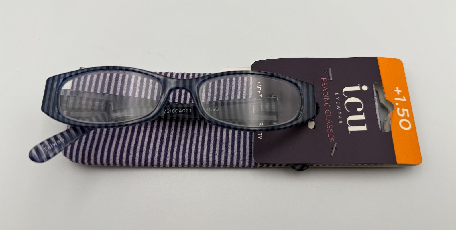 ICU Eyewear Reading Glasses +1.50 Magnification Stripe Frame with Striped Case