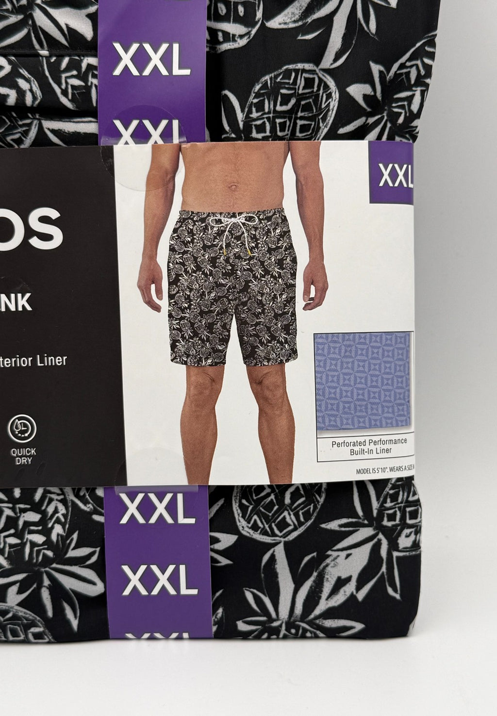 NWT Bonobos Swim Trunks Men's 2XL Black Pineapple Print Drawstring Summer Beach