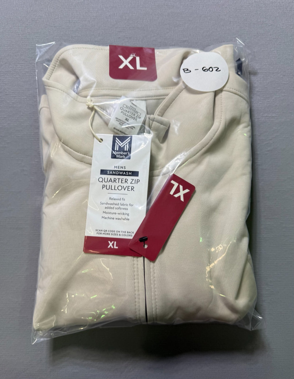 NWT Member's Mark Quarter Zip Pullover Sweatshirt Men's XL Beige Long Sleeve