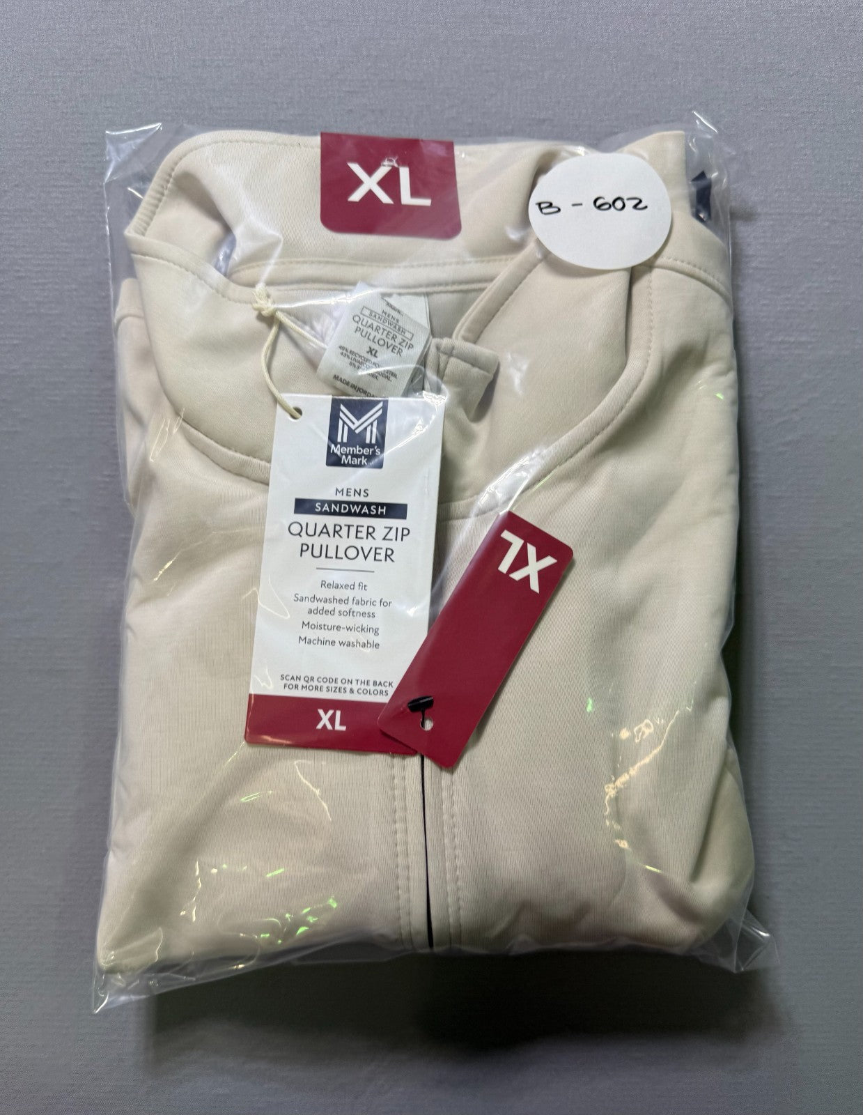 NWT Member's Mark Quarter Zip Pullover Sweatshirt Men's XL Beige Long Sleeve