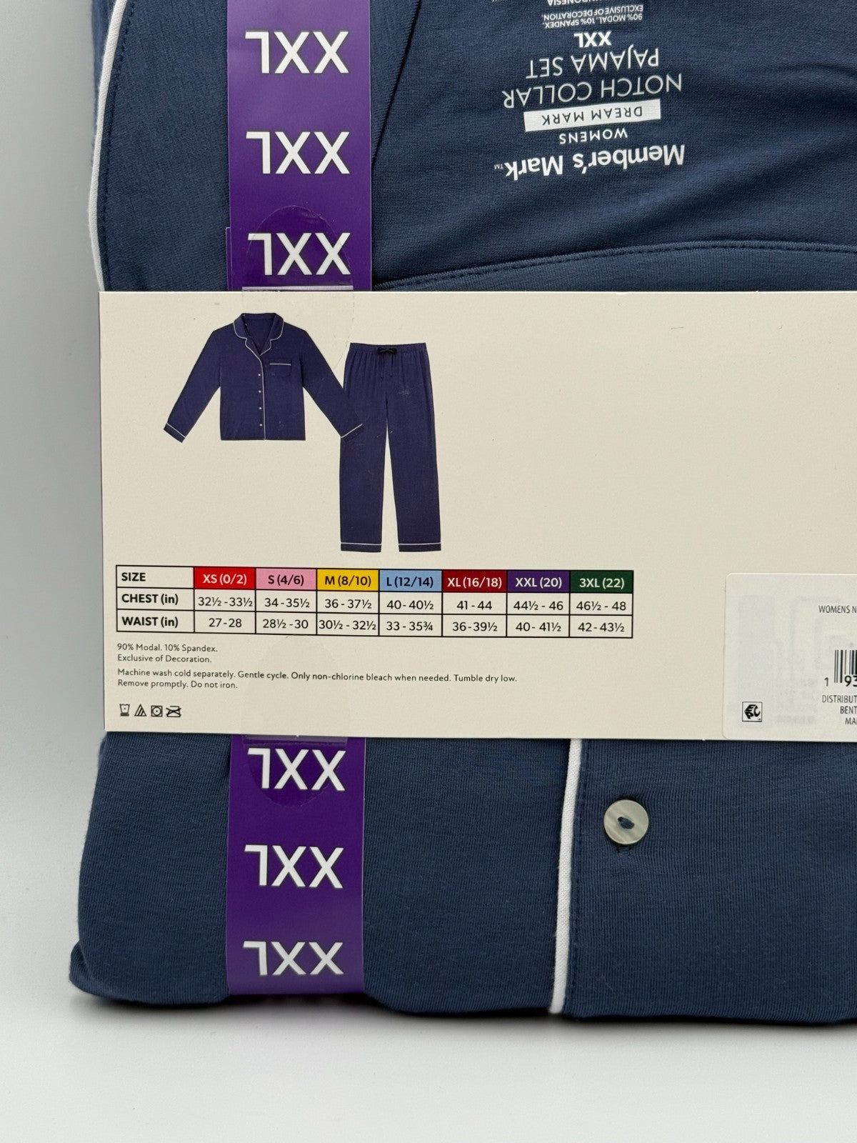 NWT Member's Mark Dream Mark Notch Collar Pajama Set Women's 2XL Blue 2-Piece