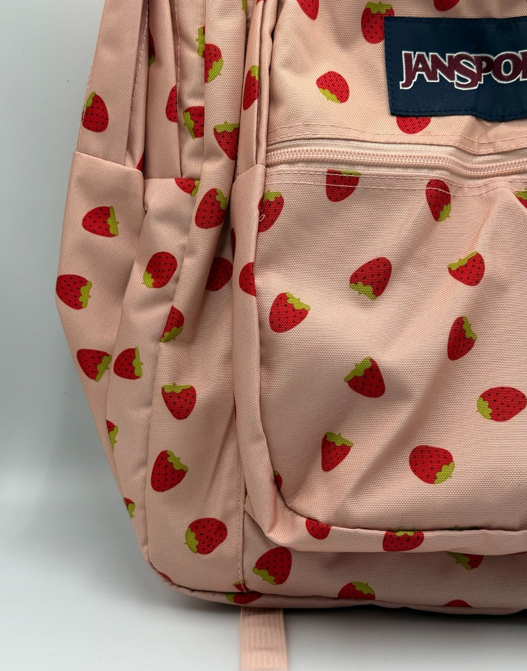 NWT JanSport Big Student Backpack Strawberry Shower Pink Fruit Print 15" Laptop