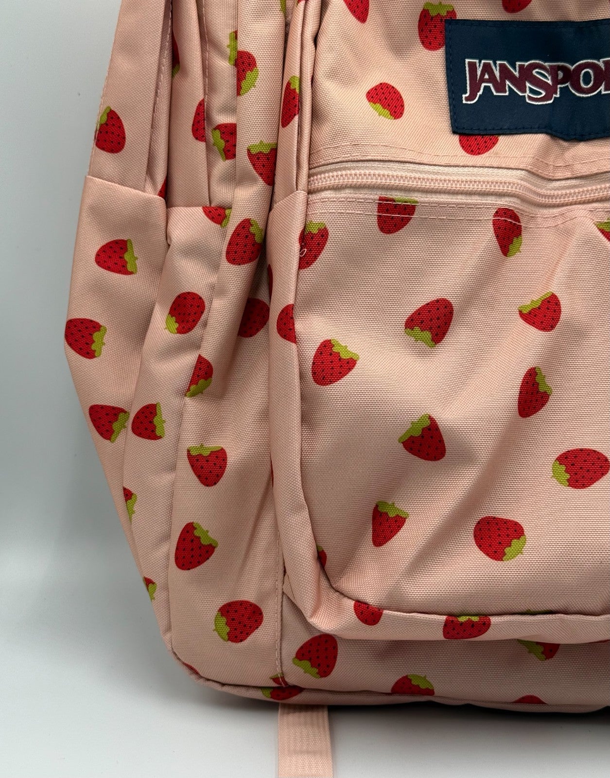 NWT JanSport Big Student Backpack Strawberry Shower Pink Fruit Print 15" Laptop
