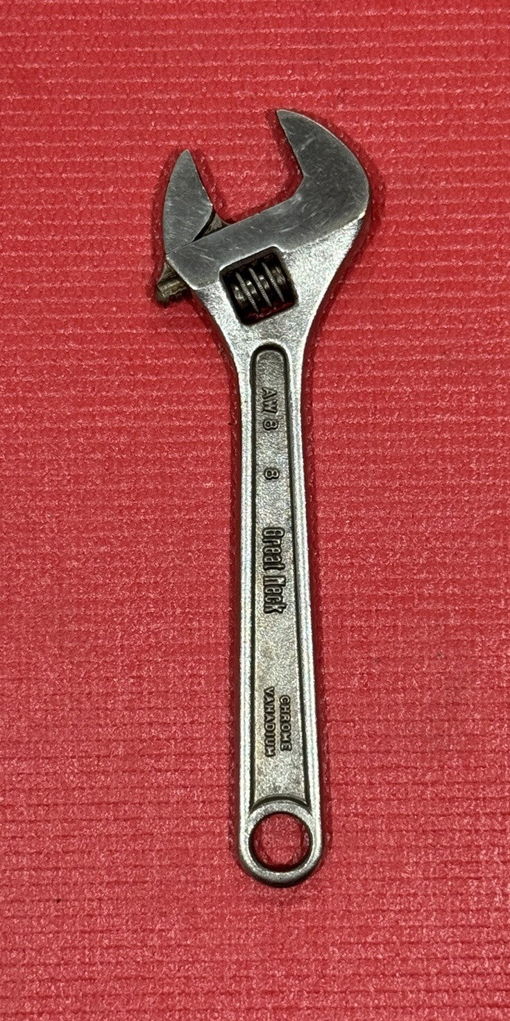 Vintage GREAT NECK TOOLS AW8 8" Adjustable Wrench Heavy Duty Drop Forged Japan