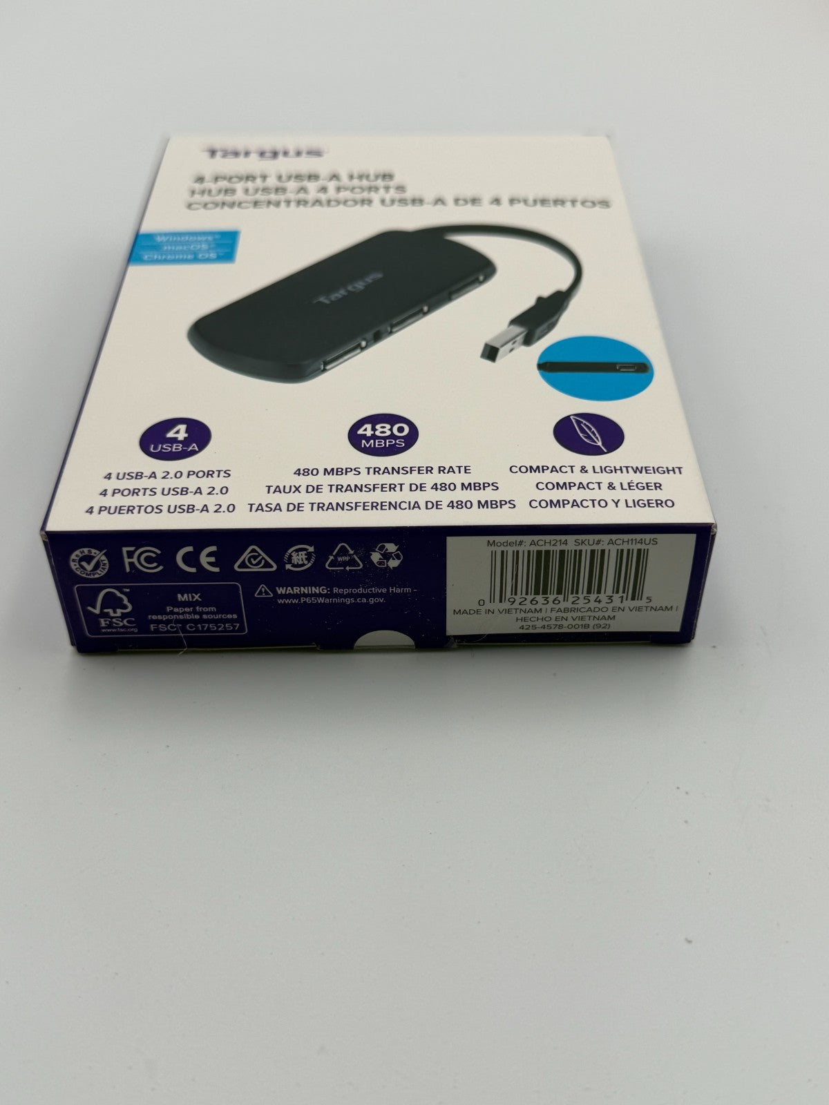 Targus ACH214 Black High-Speed PC & MAC Compatibility Portable 4-Port USB Hub