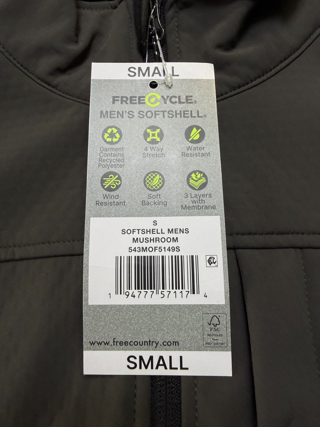 NWT Free Country Softshell Jacket Men's Small Brown Full-Zip Long Sleeve Outdoor