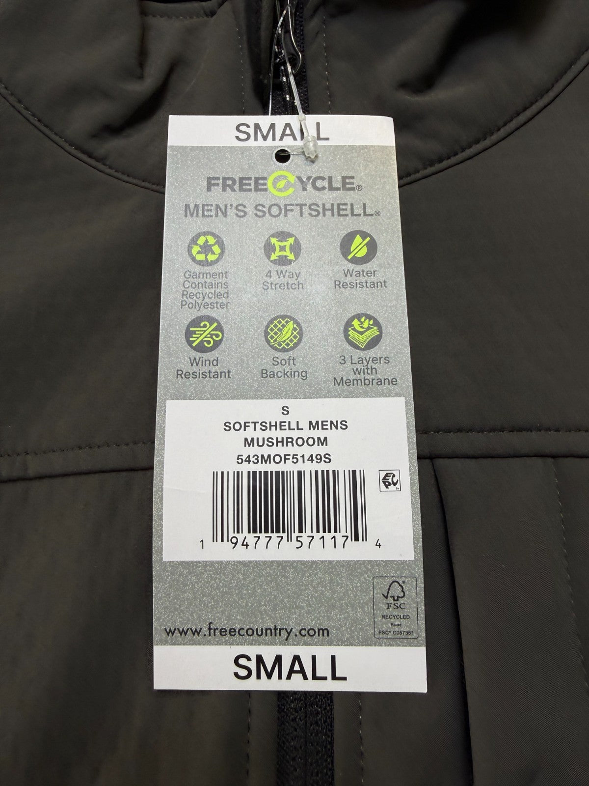 NWT Free Country Softshell Jacket Men's Small Brown Full-Zip Long Sleeve Outdoor