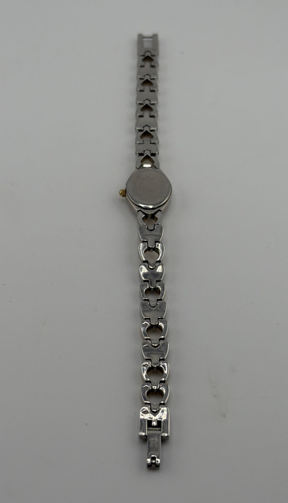 Bulova Womens Two Tone Heart Link Bracelet Quartz Watch Oval Dial