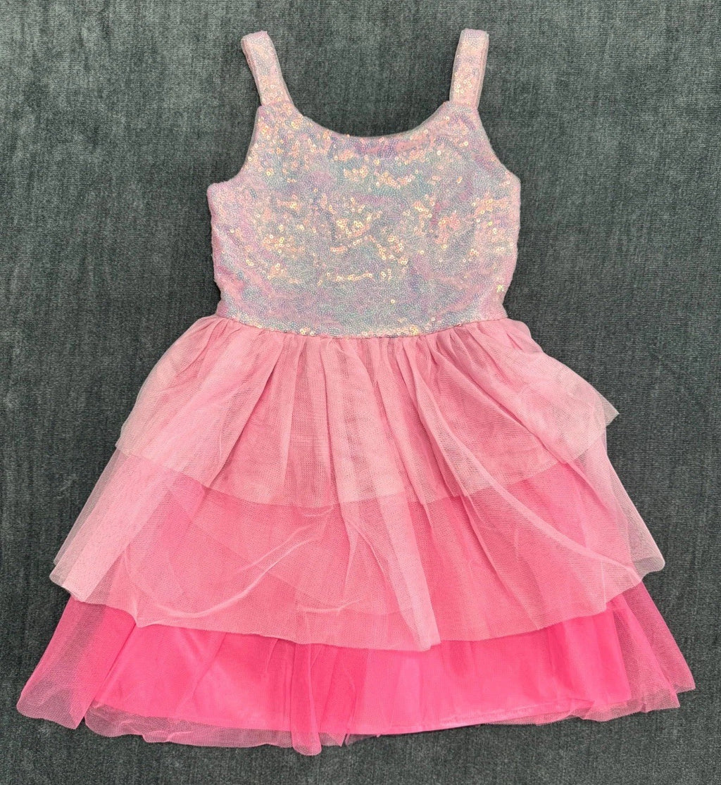 NWOT Zunie Knee Length Lined Layered Dress Pink Sleeveless Girls Size Medium 7/8