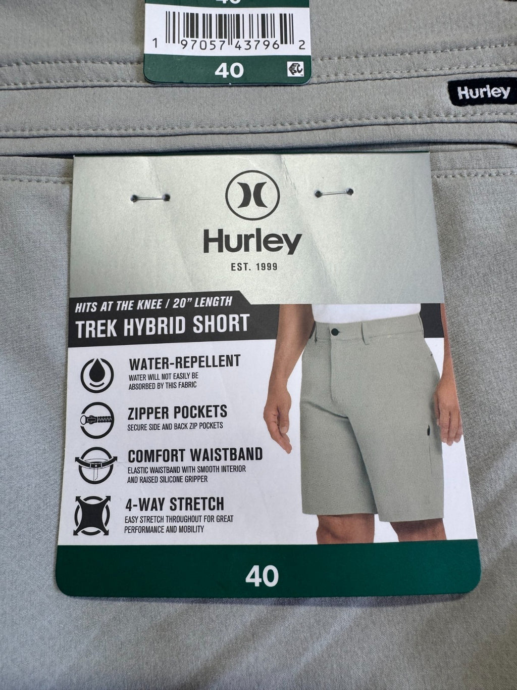 NWT Hurley Trek Hybrid Shorts Men's 40 Light Gray Regular Fit 4-Way Stretch