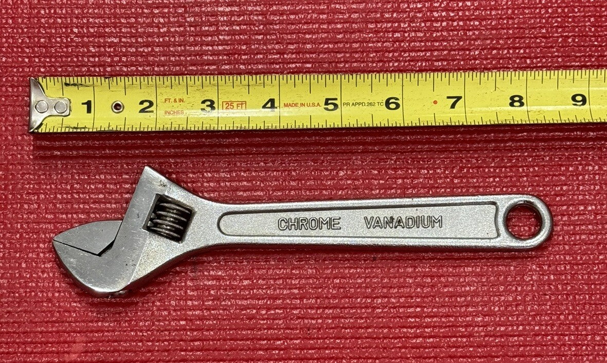 Vintage Chrome Vanadium 8" -200mm Adjustable Wrench Excellent