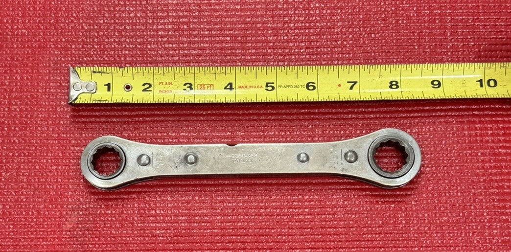 Vintage Langline RB2022, SAE 5/8" x 11/16" Ratcheting Box End Wrench Made in USA