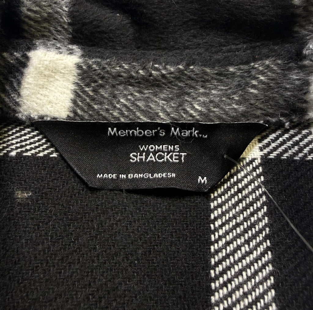 NWT Member's Mark Button-Front Plaid Shacket Women's Medium Black/White Pockets