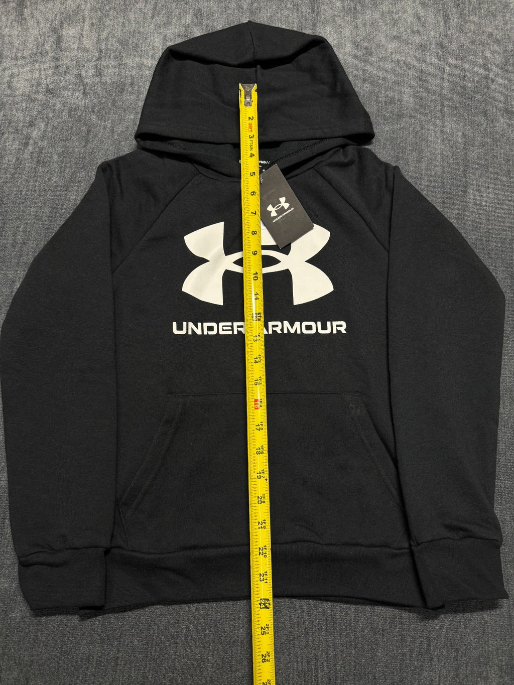 NWT Under Armour Rival Fleece Big Logo Hoodie Boys Medium Black Long Sleeve Y2K