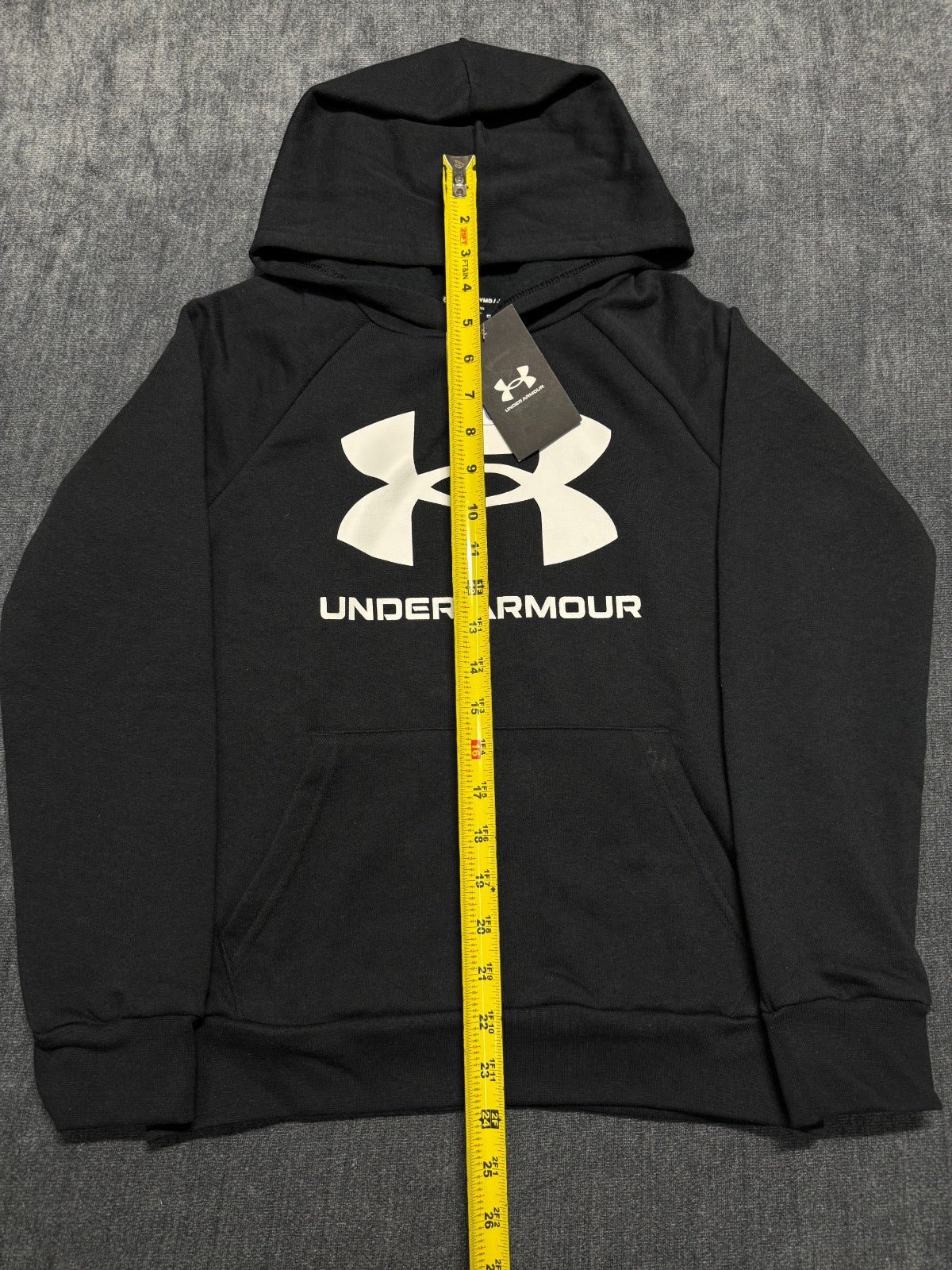 NWT Under Armour Rival Fleece Big Logo Hoodie Boys Medium Black Long Sleeve Y2K