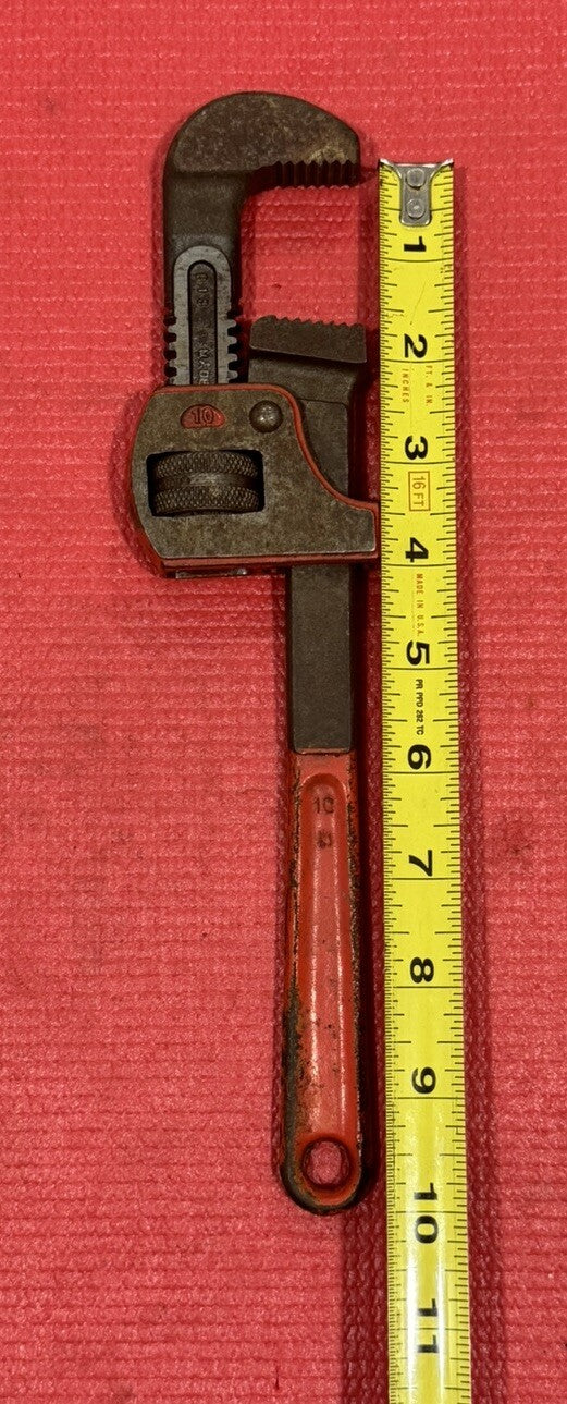 Vintage 10M 10" Adjustable Pipe Wrench B15 Heavy Duty Red Handle Made in USA