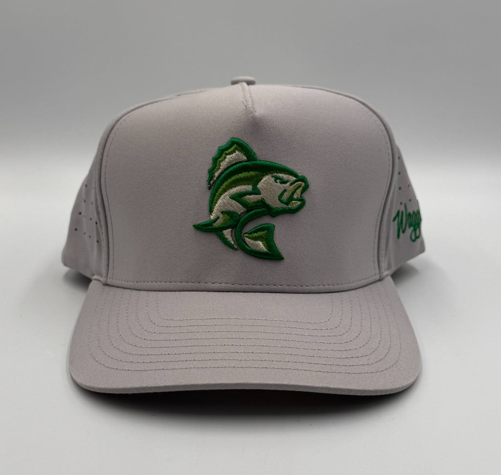 NWT Waggle Largemouth Bass Golf Hat Gray Adjustable Performance Snapback Cap