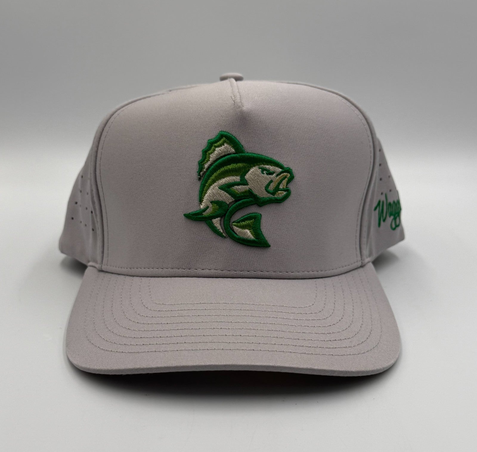 NWT Waggle Largemouth Bass Golf Hat Gray Adjustable Performance Snapback Cap