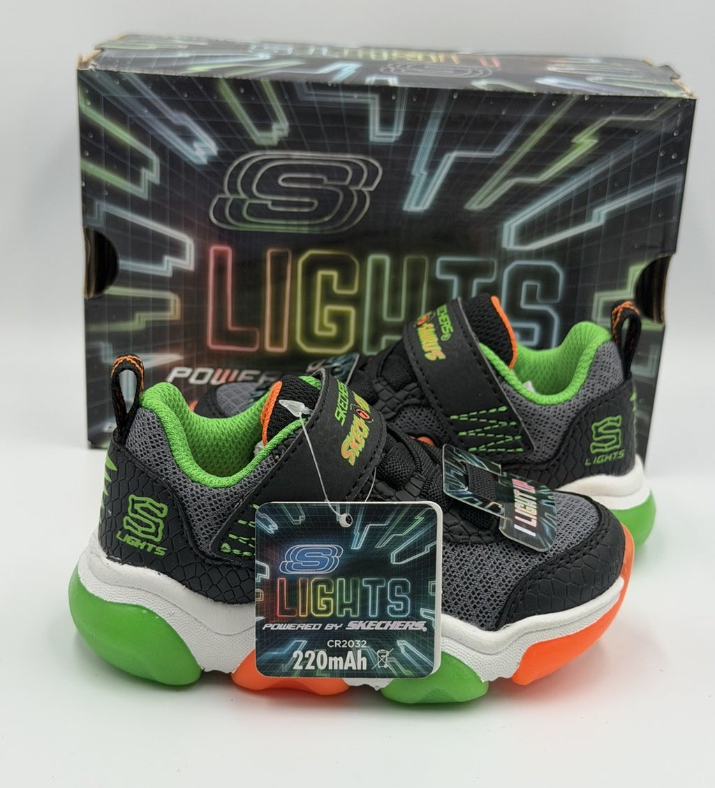 Skechers S Lights Mighty Glow 2.0-Dino Bolt Black Toddler Size 5 NEW WITH BOX