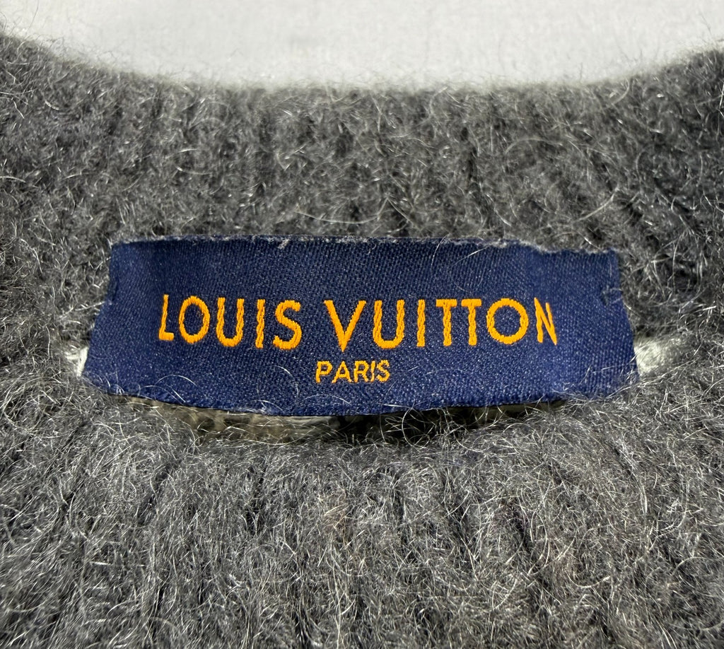 Louis Vuitton Mohair Sweater Men's Small Gray White American Flag Long Sleeve