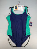 NWT Lands' End Fully Lined Scoop Neck One-Piece Swimsuit Women's XL Blue/Green