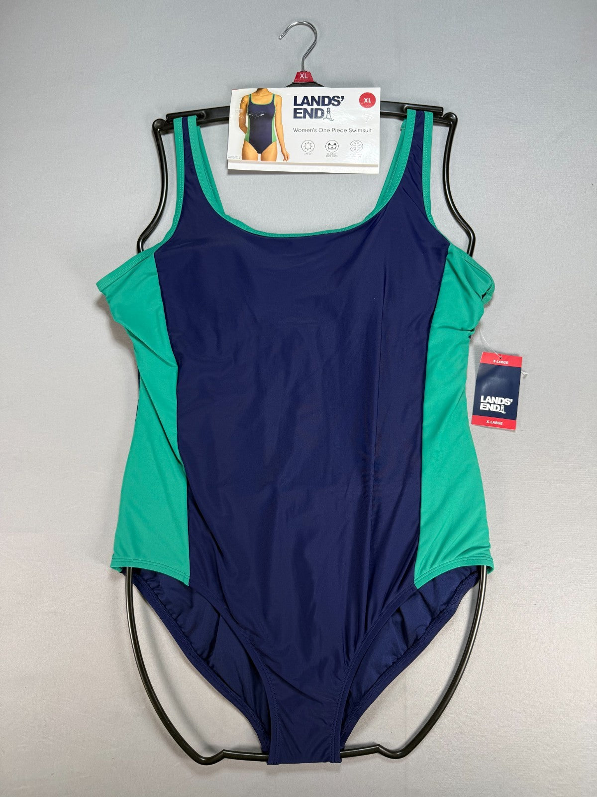 NWT Lands' End Fully Lined Scoop Neck One-Piece Swimsuit Women's XL Blue/Green