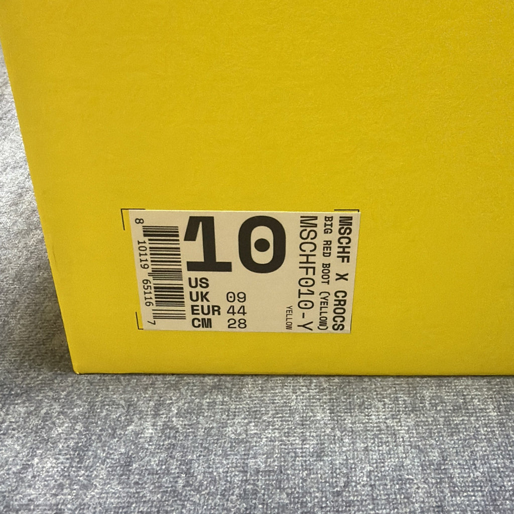 MSCHF X CROCS BIG YELLOW BOOTS CROCS SIZE 10 NEW WITH BOX