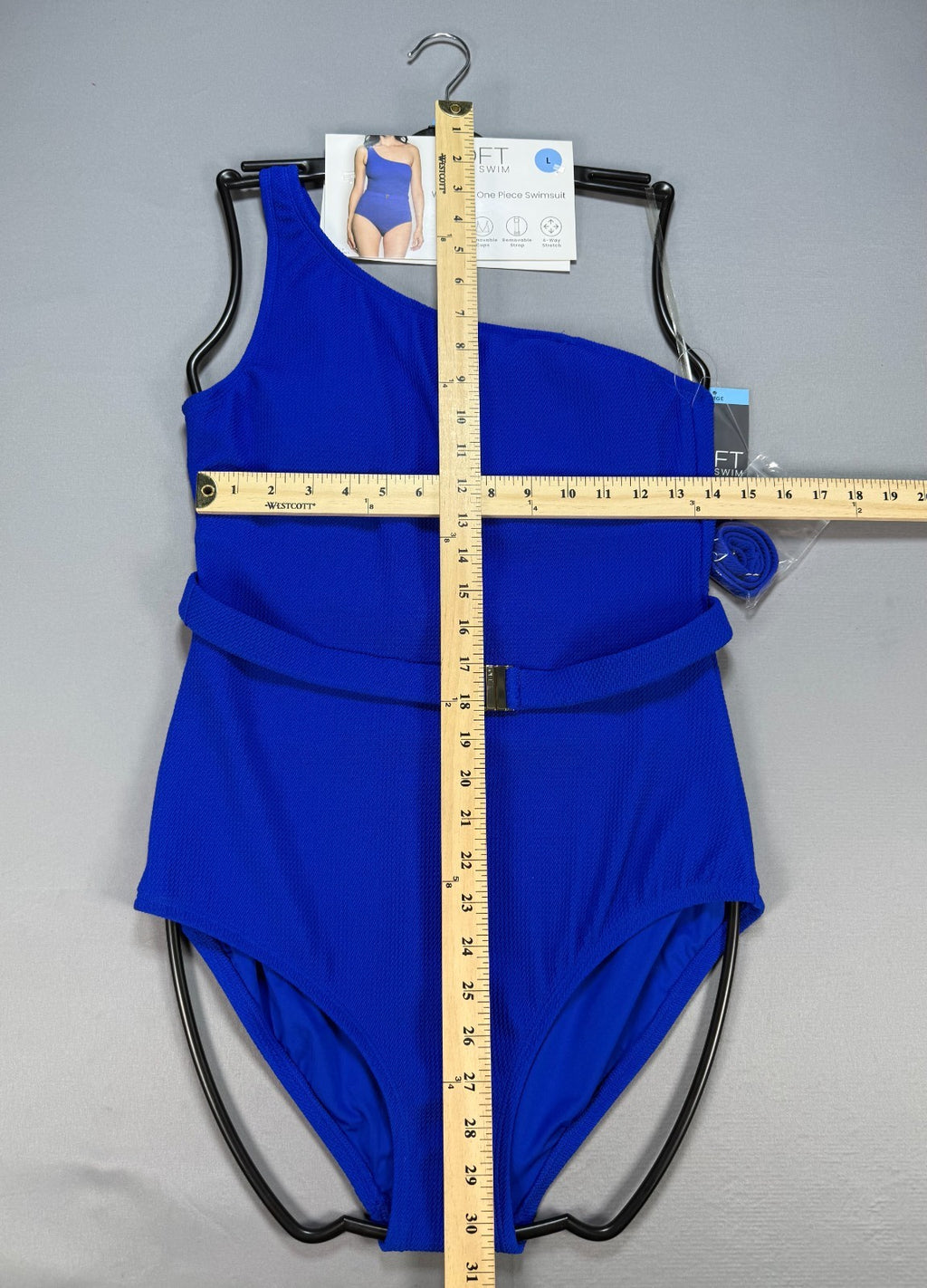 NWT Loft Asymmetrical Textured One-Piece Swimsuit Womens Large Blue Summer Beach