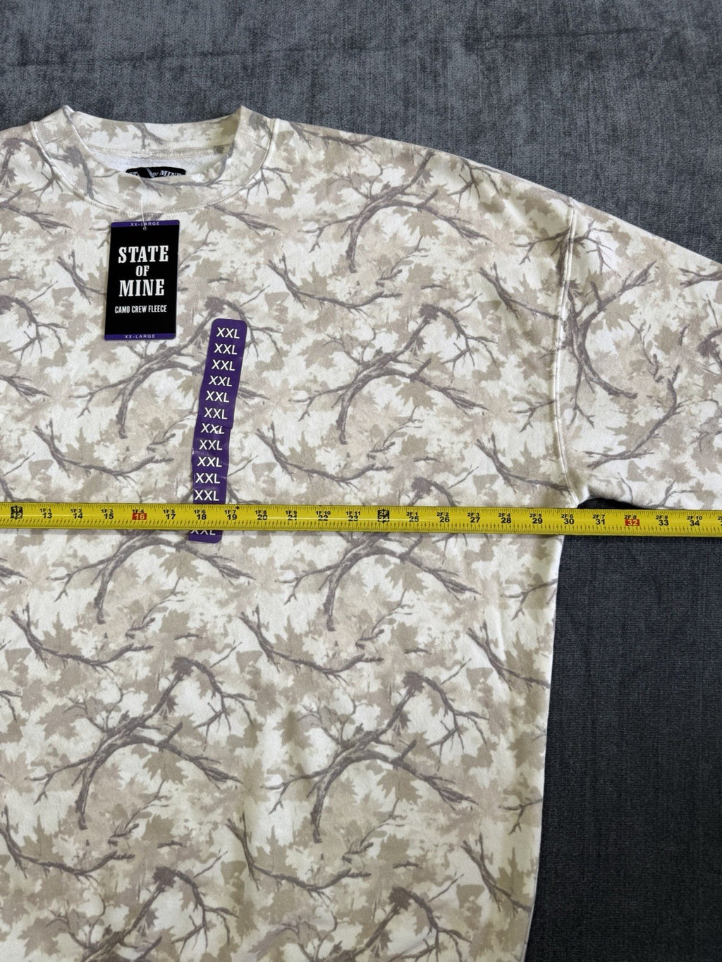 NWT State of Mine Camo Crewneck Fleece Sweatshirt Men's 2XL White Camo Comfort