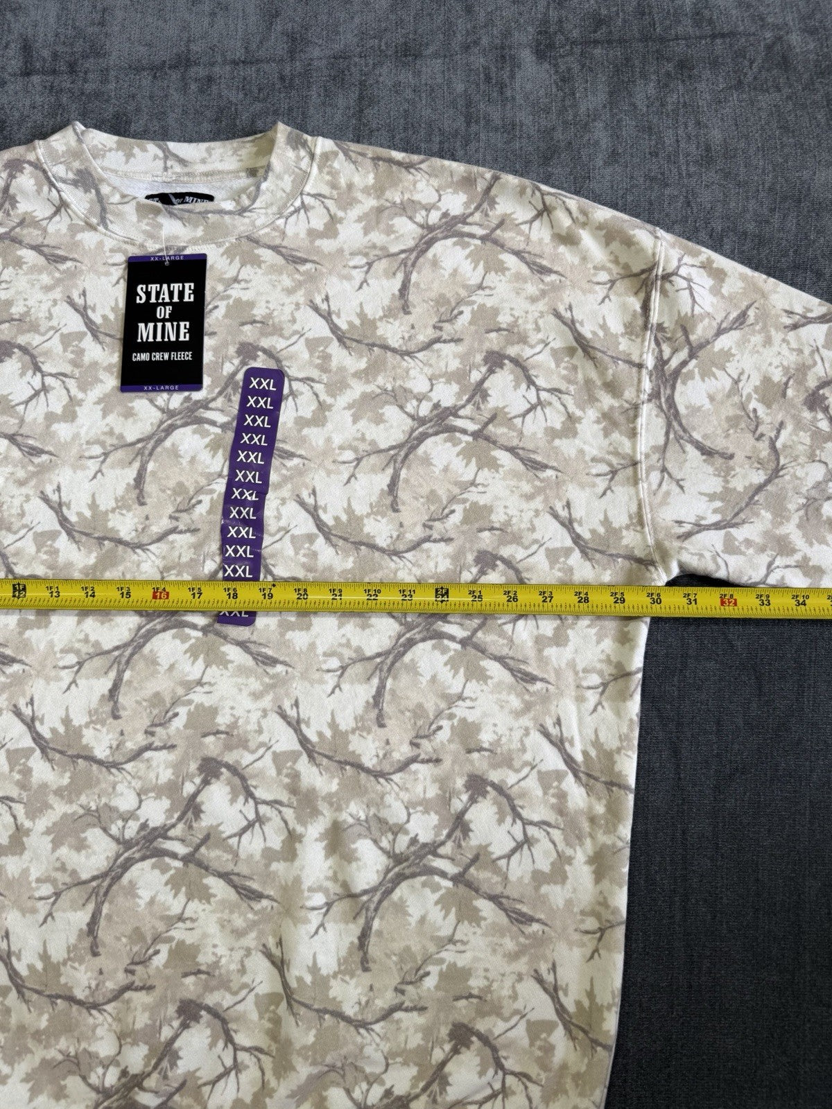 NWT State of Mine Camo Crewneck Fleece Sweatshirt Men's 2XL White Camo Comfort