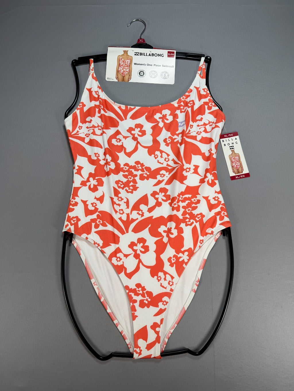 NWT Billabong One-Piece Swimsuit Women XL Orange Floral Sleeveless Summer Beach