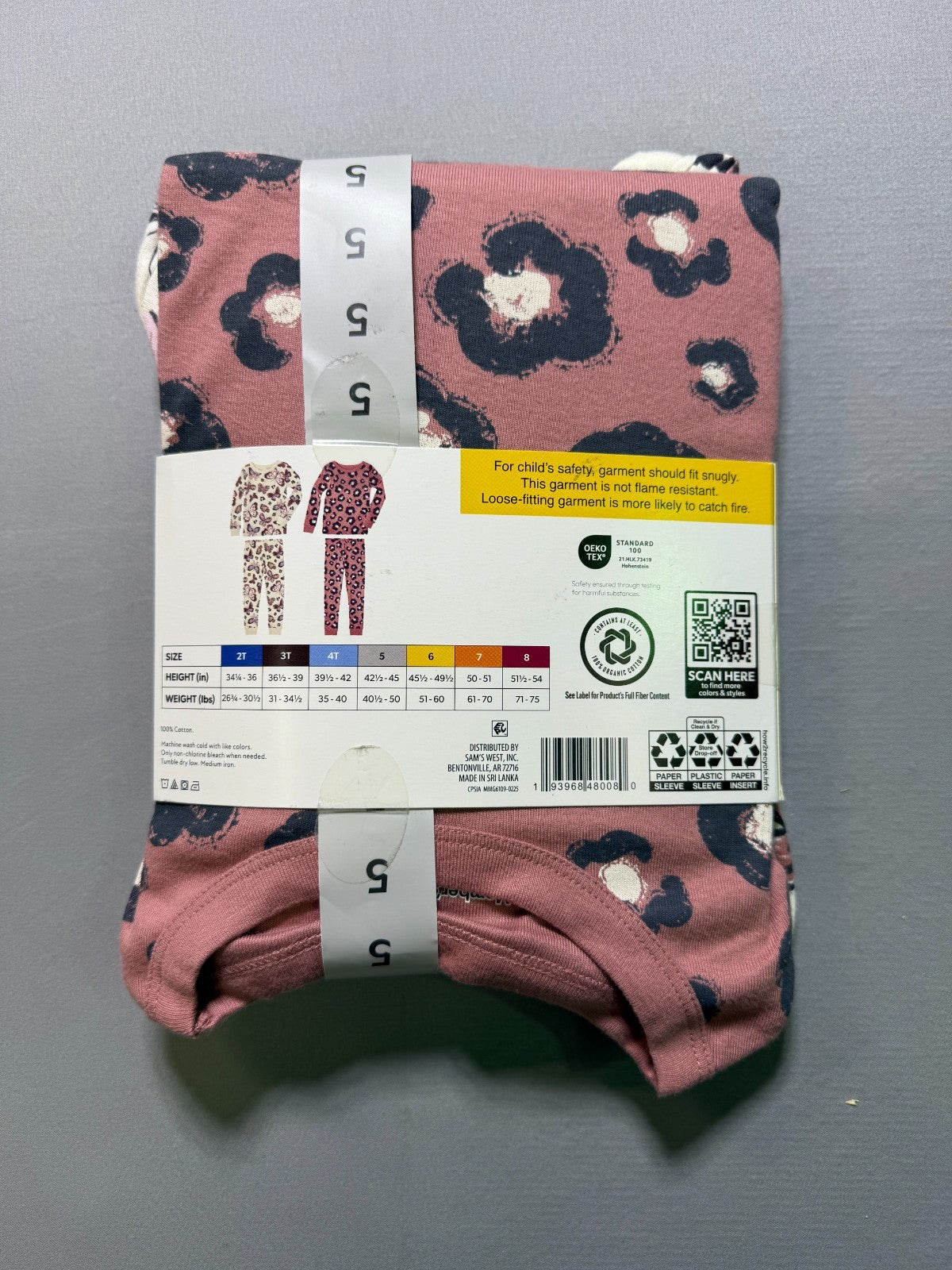 Member's Mark 4-Piece Pajamas Set Girls 5 Pink Long Sleeve 100% Organic Cotton