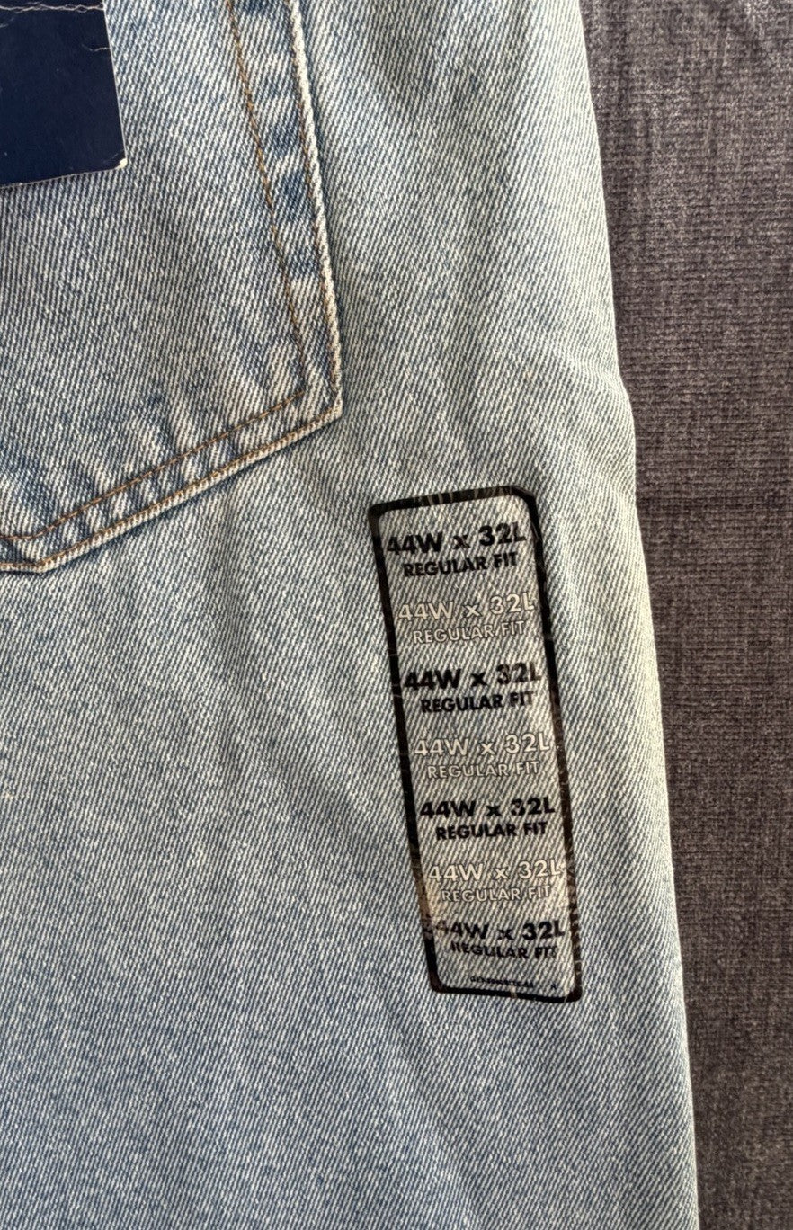 Basic Editions Regular Fit Men’s 44W X 32L Denim Blue Light Jeans NWT