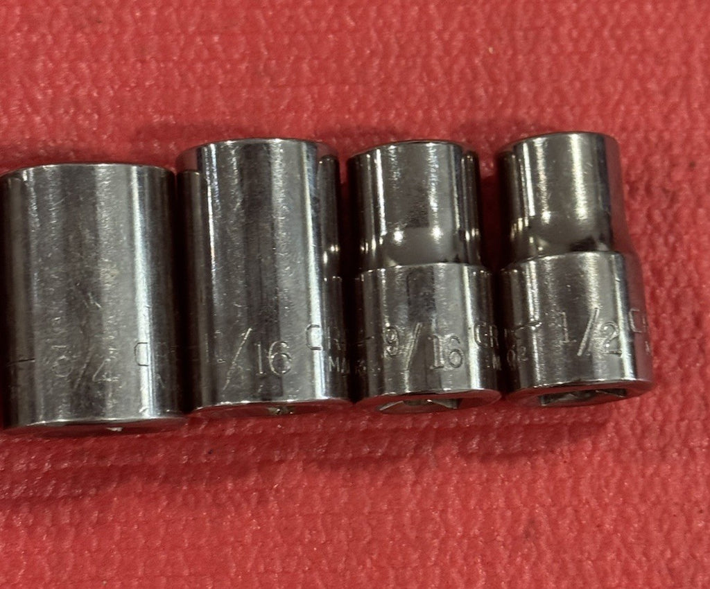 Vintage Craftsman 9pc Set 1/2" Drive 12PT  SAE Shallow Socket Set Made In USA