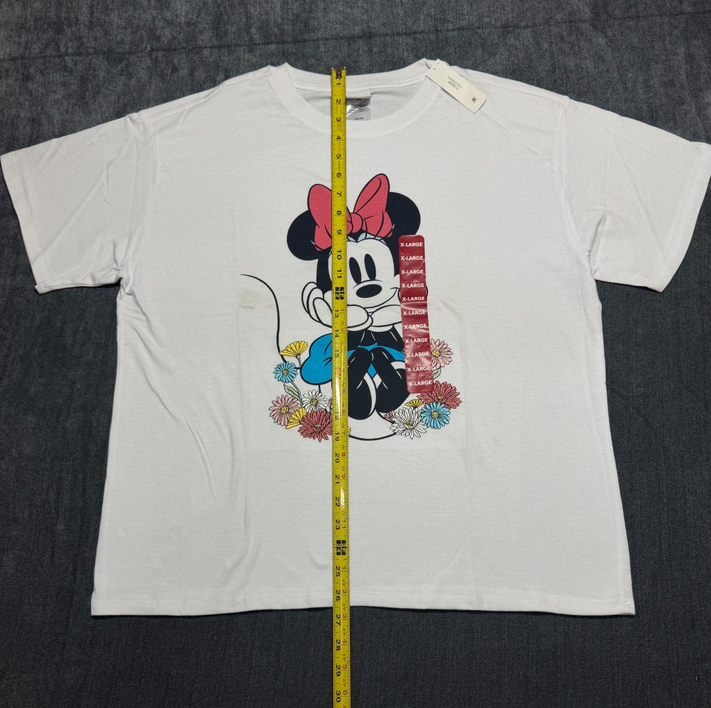 Disney Minnie Mouse Short Sleeve Shirt Women's XL White Pullover Crew Neck Top