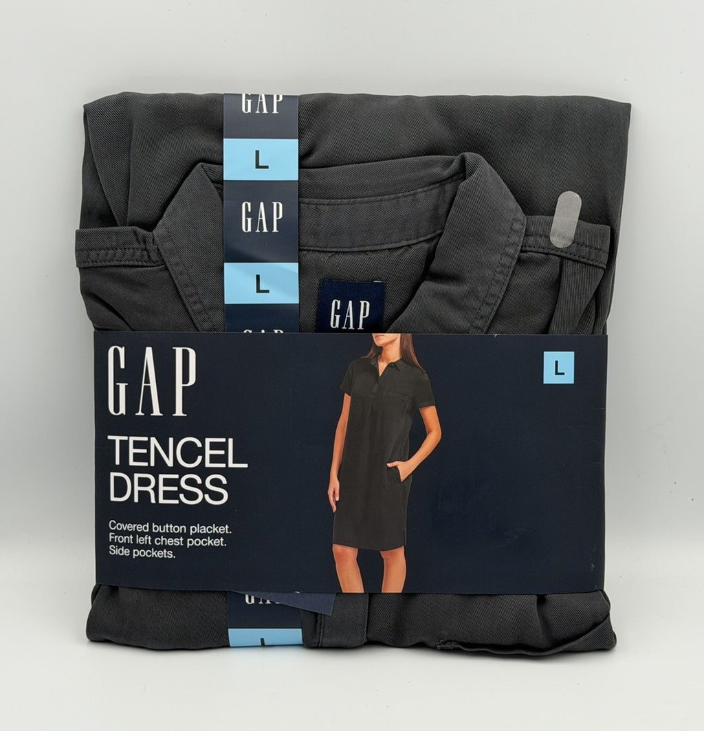 Gap Tencel Dress Women's L Shadow Gray Relaxed Fit Short Sleeve 100% Lyocell