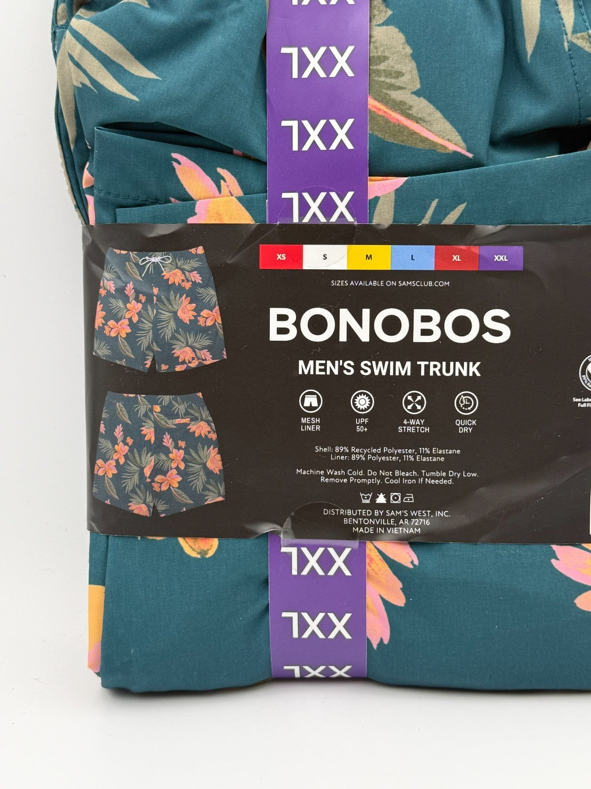 NWT Bonobos Swim Trunks Men 2XL Blue Tropical Print Drawstring Mesh Lined 7" in
