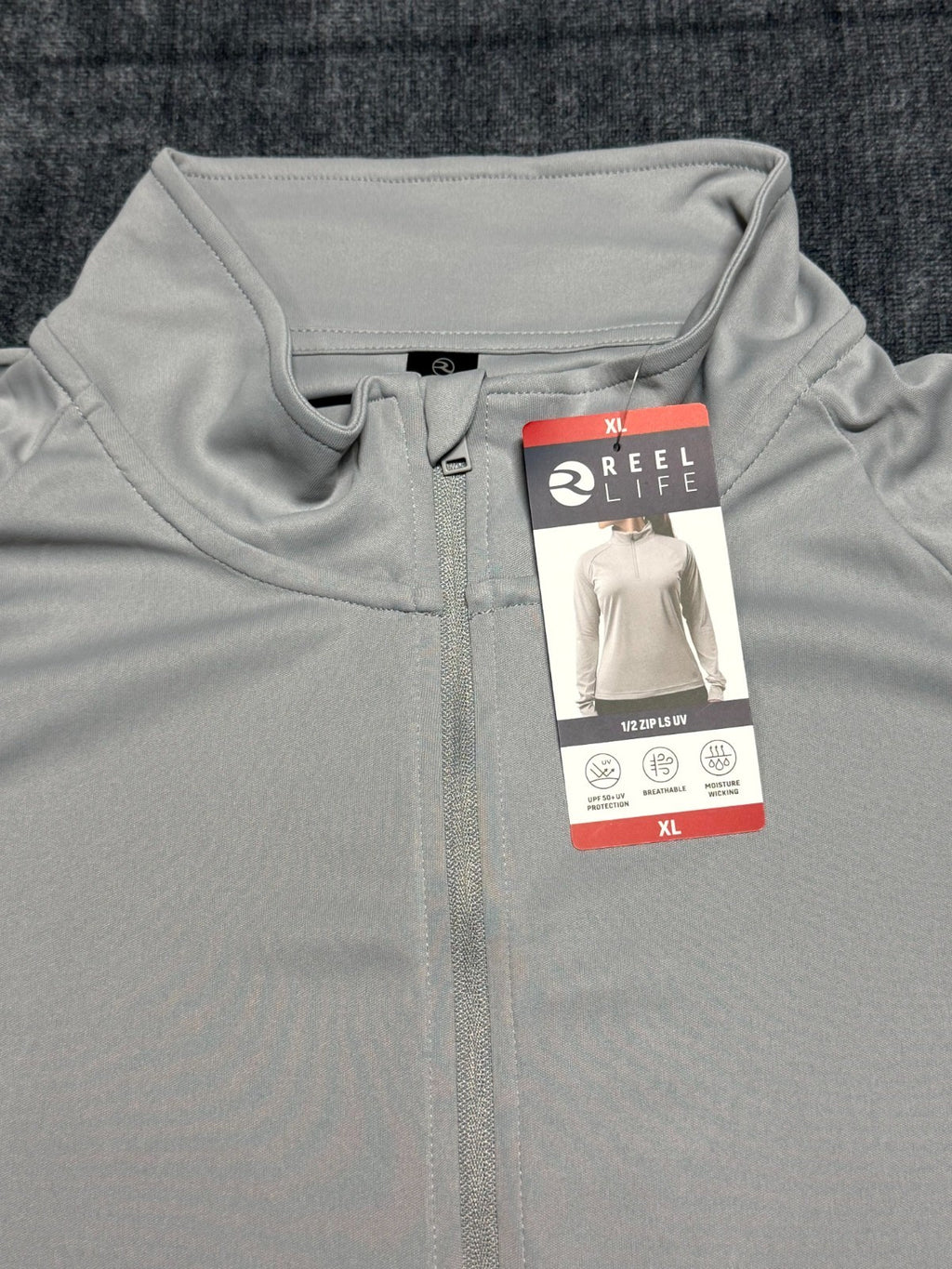 NWT Reel Life Women's Long Sleeve 1/2 Zip LS UV Shirt Size XL Grey