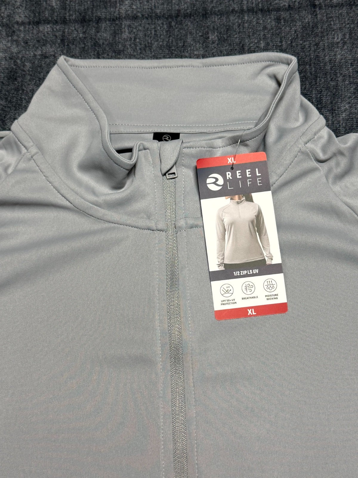 NWT Reel Life Women's Long Sleeve 1/2 Zip LS UV Shirt Size XL Grey