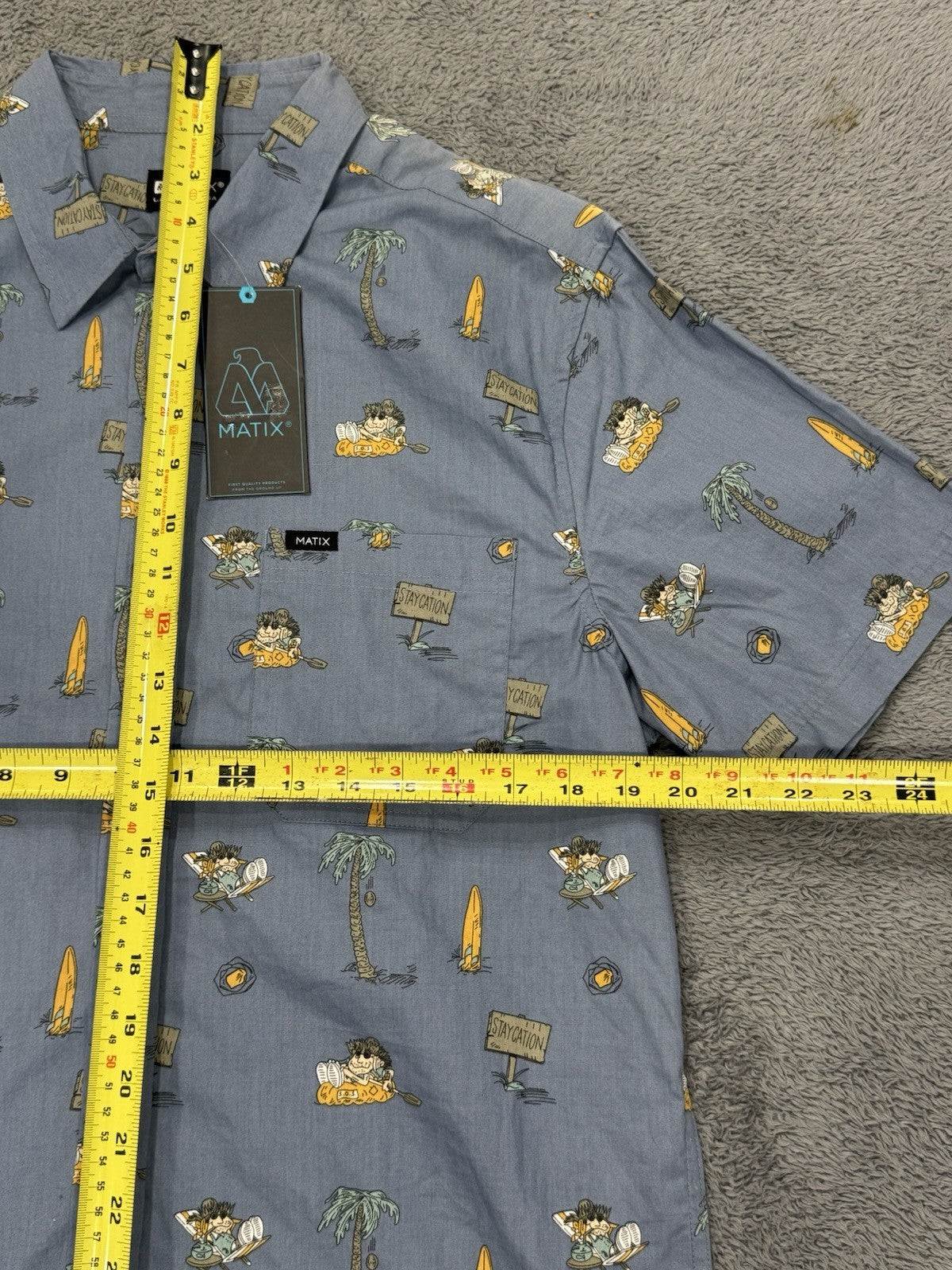NEW Matix Staycation Men's Button Up Pocket Casual Blue Shirt Size Medium