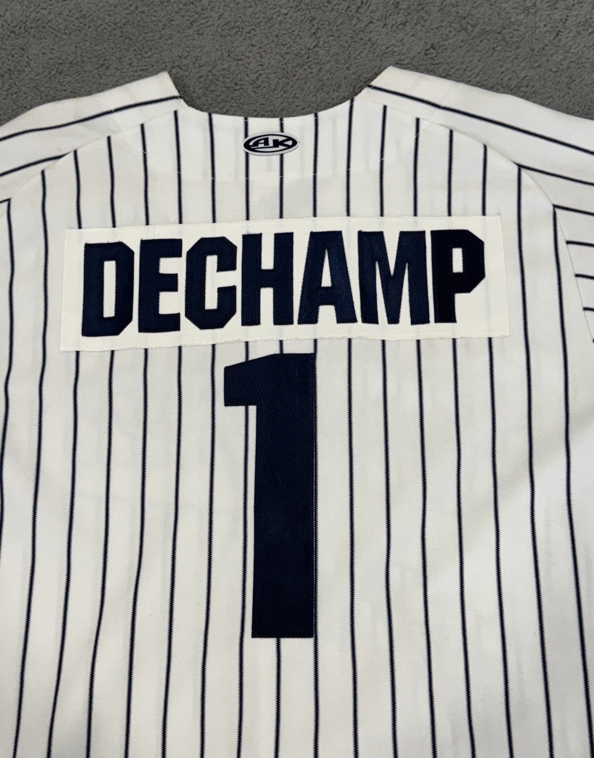 Vintage Athletic Knit SIEMPRE RICO DECHAMP Pinstripes Baseball Jersey Men Size L