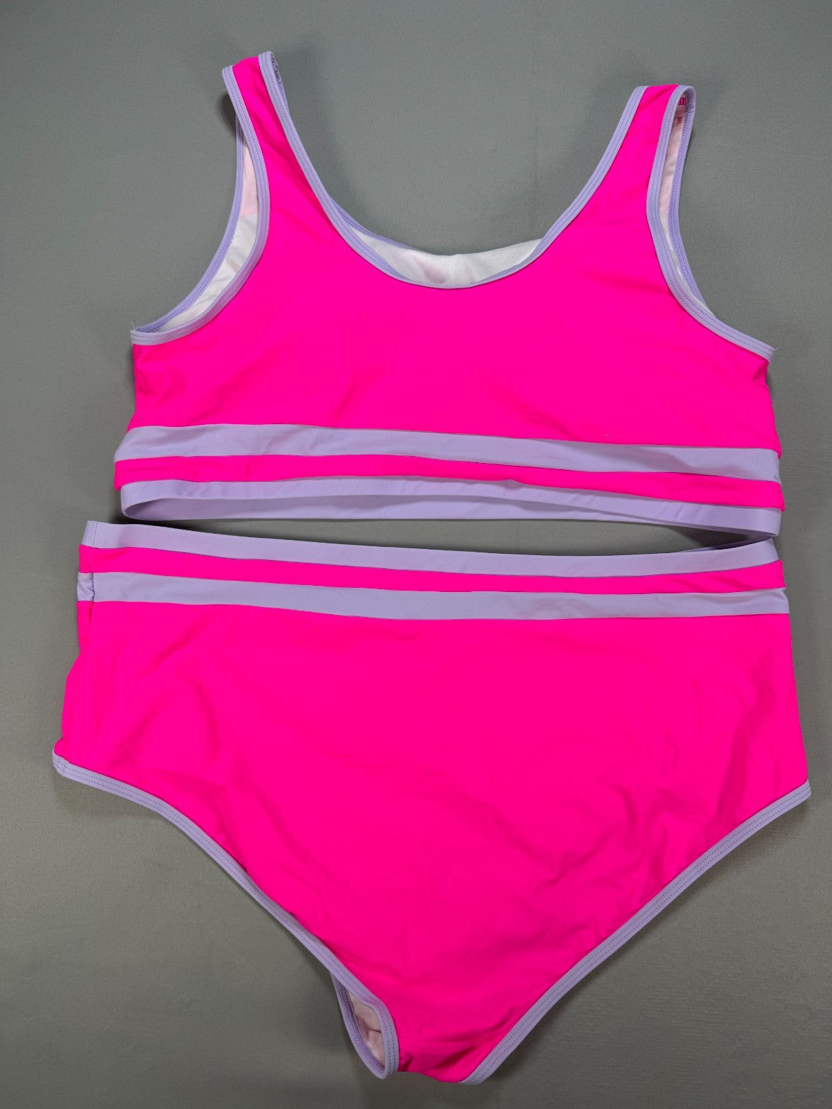 Soucrat High Waisted Two-Piece Bikini Set Women's 3X Pink Purple Sporty Swimsuit