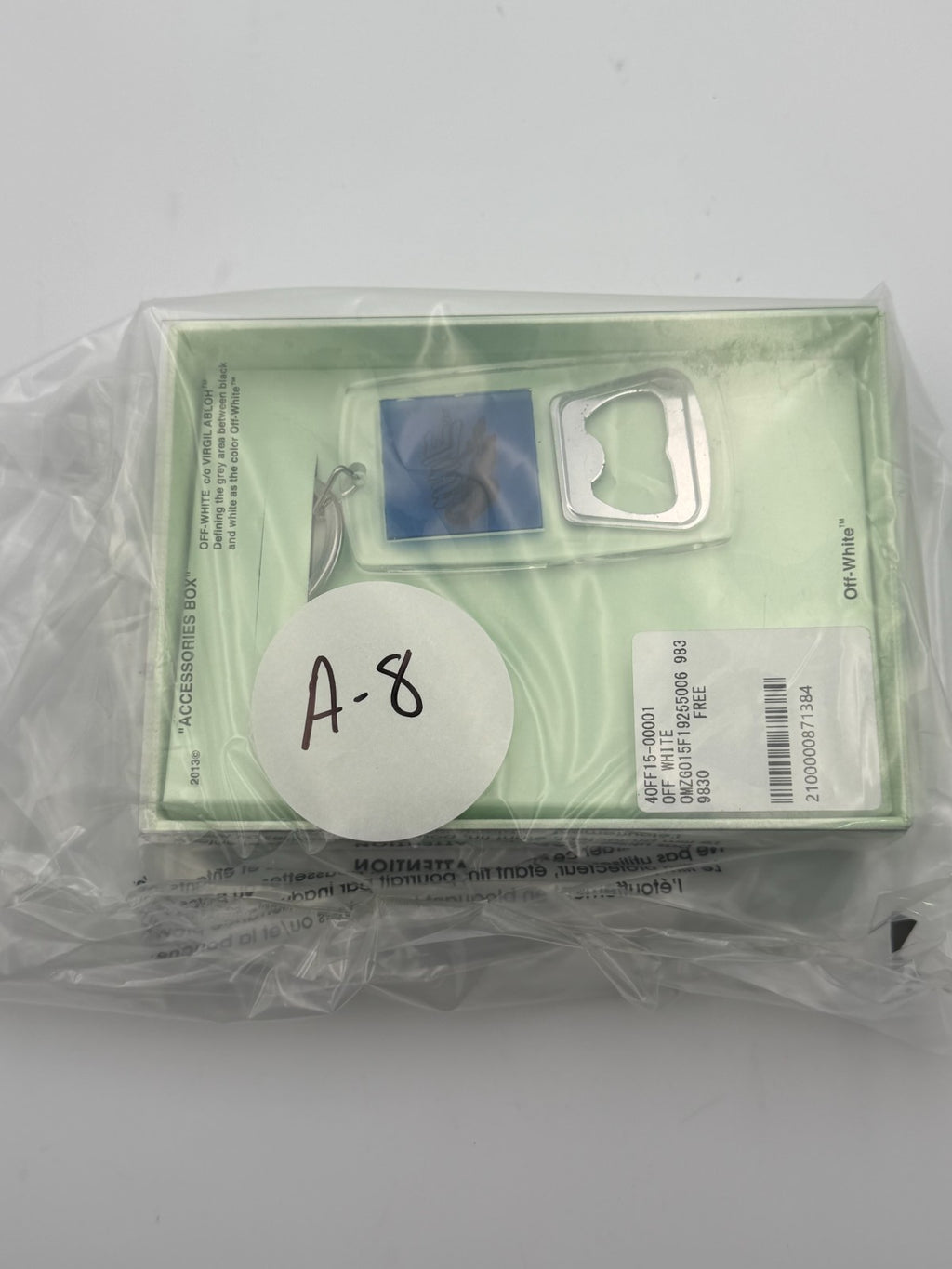 New Off-White Spray Typo Transparent Blue Keychain Bottle Opener - One Size