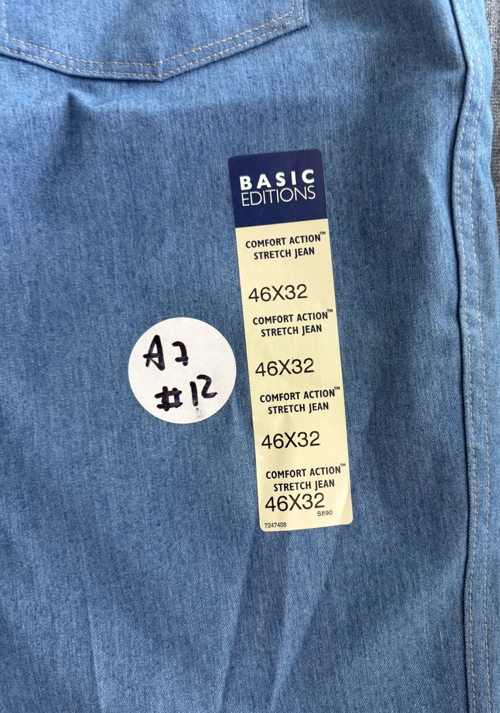 Basic Editions Comfort Action Stretch Men’s 46W X 32L Denim Blue Light Jeans NWT