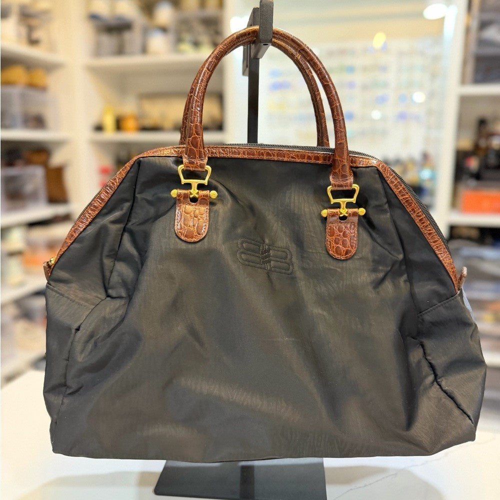 Balenciaga Black Boston Bag Croc accents with Gold hardware vintage 40cm